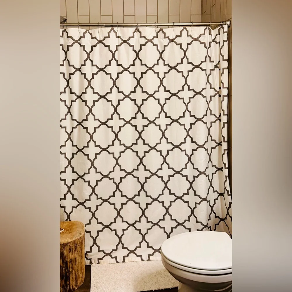 White and Gray Geometric Shower Curtain 70” wide x 72” long